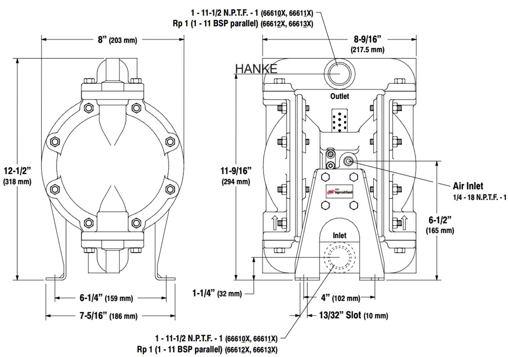Kích Thước Bơm Màng ARO 666120-344-C – Hanke
