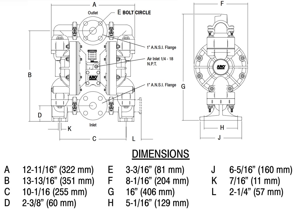 Kích Thước Bơm Màng ARO 6661A3-344-C – Hanke
