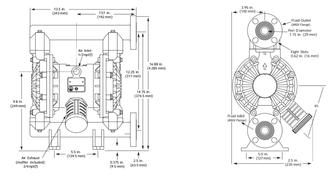 Kích thước chi tiết bơm màng Husky 1040 Part D72911 - Hanke